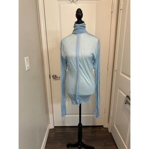 CÉLINE Cashmere Sheer Turtleneck Top Blue Size M Made in Italy Luxury Knit